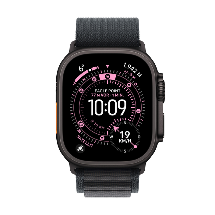 Apple Watch Ultra 3 GPS + Cellular, 49 mm Titangehäuse Schwarz, Alpine Loop Schwarz - Small