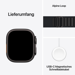 Apple Watch Ultra 3 GPS + Cellular, 49 mm Titangehäuse Schwarz, Alpine Loop Schwarz - Small