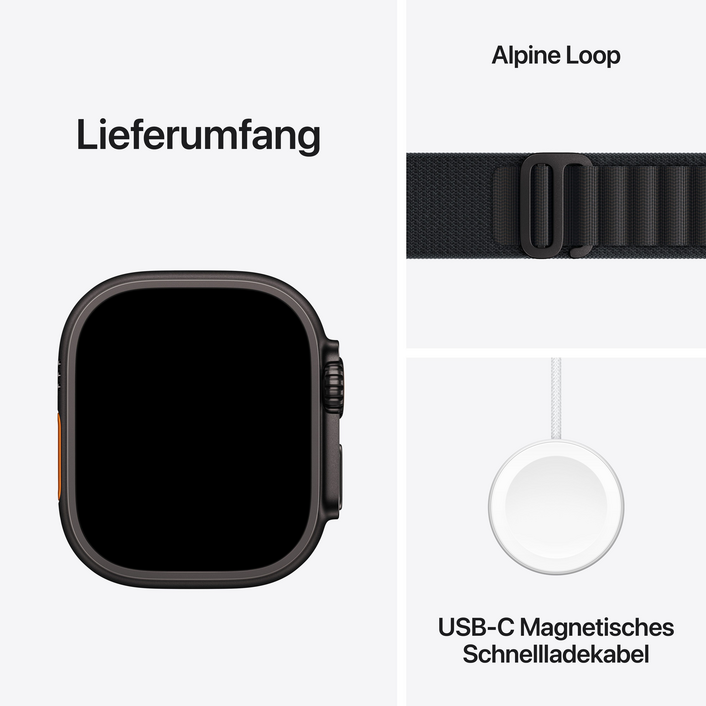 Apple Watch Ultra 3 GPS + Cellular, 49 mm Titangehäuse Schwarz, Alpine Loop Schwarz - Large