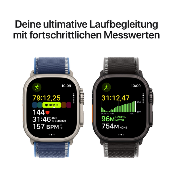 Apple Watch Ultra 3 GPS + Cellular, 49 mm Titangehäuse Schwarz, Trail Loop Schwarz/Kohlegrau - S/M