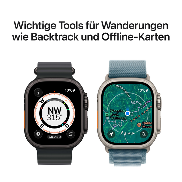 Apple Watch Ultra 3 GPS + Cellular, 49 mm Titangehäuse Schwarz, Trail Loop Schwarz/Kohlegrau - S/M