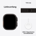 Apple Watch Ultra 3 GPS + Cellular, 49 mm Titangehäuse Schwarz, Trail Loop Schwarz/Kohlegrau - S/M
