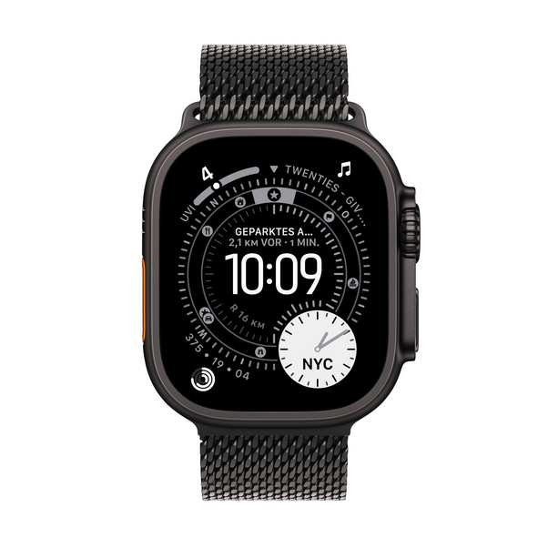 Apple Watch Ultra 3 GPS + Cellular, 49 mm Titangehäuse Schwarz, Milanaise Armband Titan Schwarz - Large