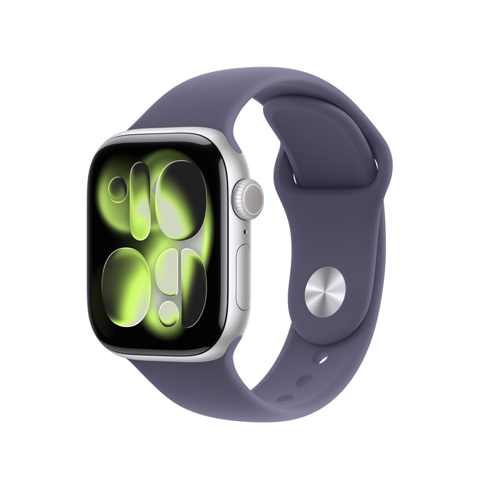 Apple Watch Series 11 GPS, 42 mm Aluminiumgehäuse Silber, Sportarmband Nebelviolett - S/M