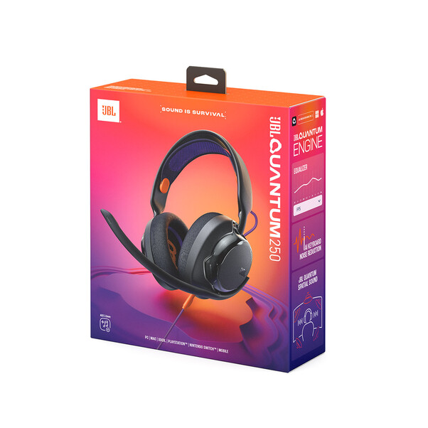 JBL Quantum 250, Kabelgebundenes Over-Ear-Gaming-Headset, schwarz