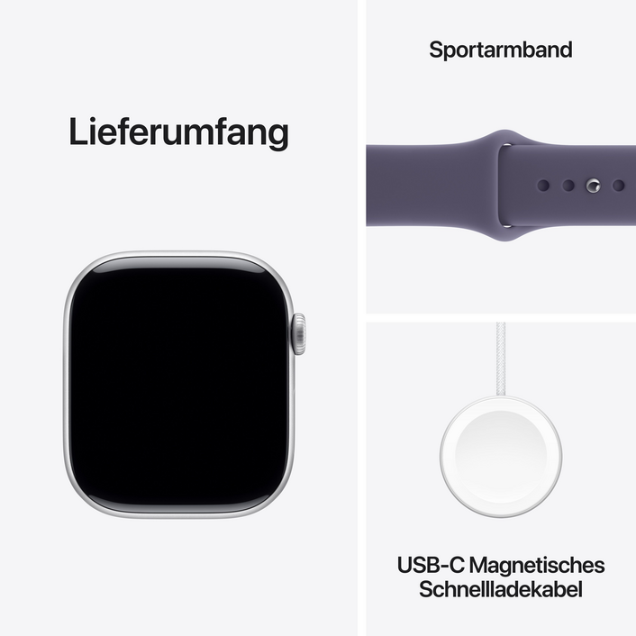 Apple Watch Series 11 GPS, 46 mm Aluminiumgehäuse Silber, Sportarmband Nebelviolett - S/M