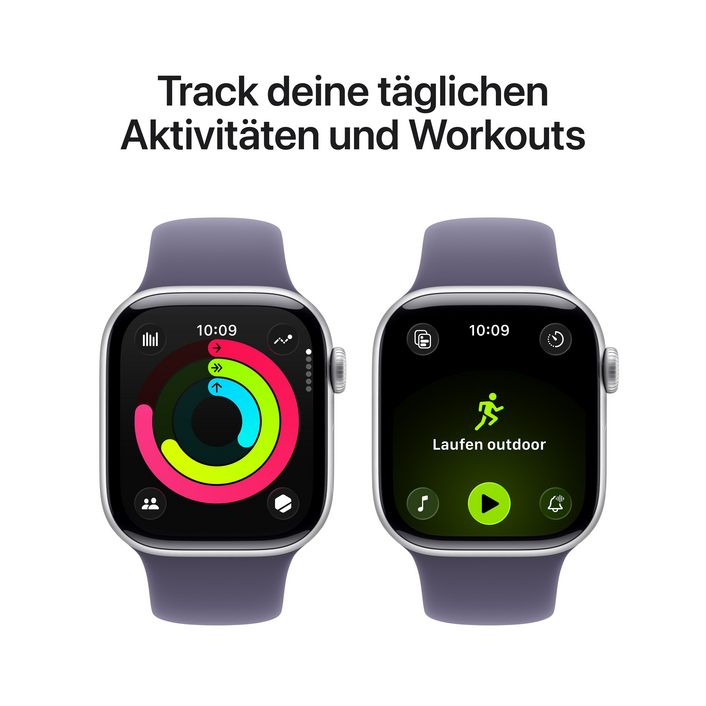 Apple Watch Series 11 GPS, 42 mm Aluminiumgehäuse Silber, Sportarmband Nebelviolett - S/M