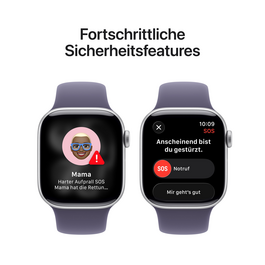 Apple Watch Series 11 GPS, 42 mm Aluminiumgehäuse Silber, Sportarmband Nebelviolett - M/L