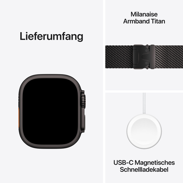 Apple Watch Ultra 2 GPS + Cellular, 49 mm Titangehäuse Schwarz, Milanaise Armband Titan Schwarz – S