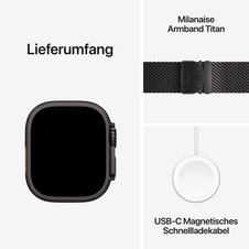 Apple Watch Ultra 2 GPS + Cellular, 49 mm Titangehäuse Schwarz, Milanaise Armband Titan Schwarz – S