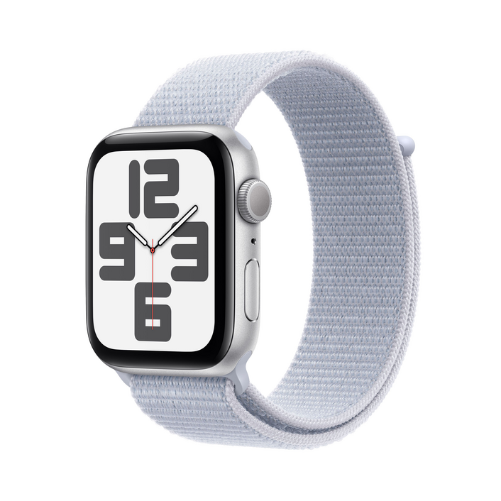 Sie sehen das Produktbild 02 von Apple Watch SE GPS, Aluminium silber, 44mm mit Sport Loop, wolkenblau> Apple Watch SE GPS, Aluminium silber, 44mm mit Sport Loop, wolkenblau>