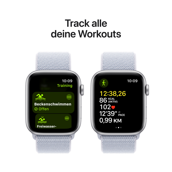 Apple Watch SE GPS, Aluminium silber, 44mm mit Sport Loop, wolkenblau>