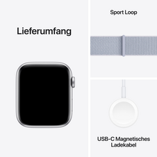 Apple Watch SE GPS, Aluminium silber, 44mm mit Sport Loop, wolkenblau>