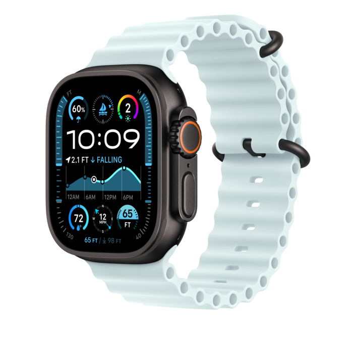 Apple Watch 49mm Verlängerung Ocean-Armband, kristallblau - Gehäusefarbe schwarz