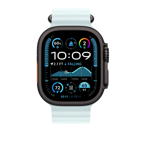 Apple Watch 49mm Verlängerung Ocean-Armband, kristallblau - Gehäusefarbe schwarz