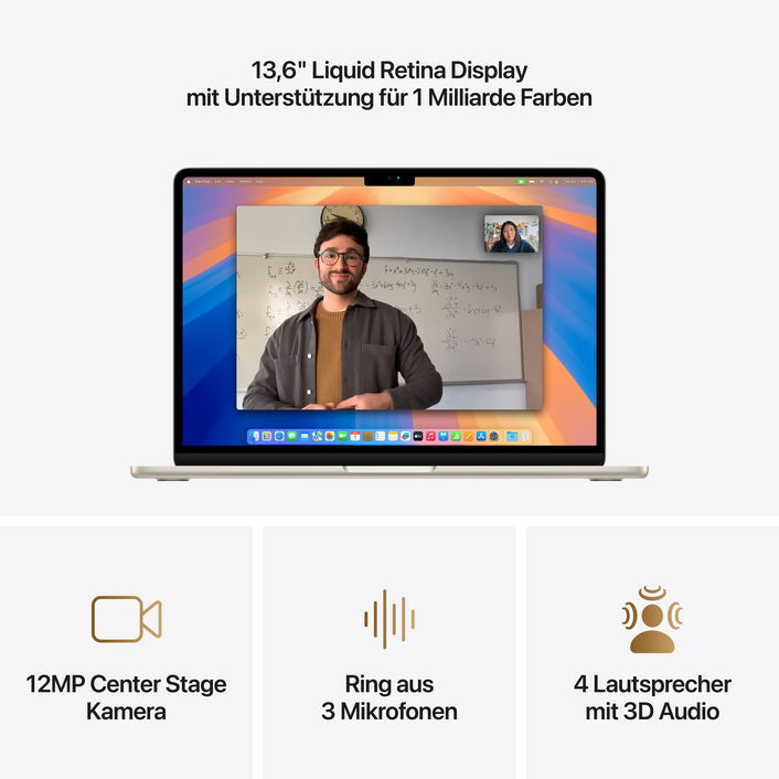 MacBook Air 13" mit M4 Chip, 10-Core CPU und 8-Core GPU, 16GB, 256GB SSD, polarstern>