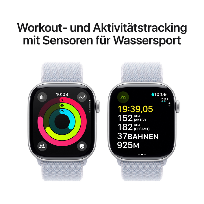 Apple Watch Series 10 GPS + Cellular, Aluminium silber, 46mm mit Sport Loop, wolkenblau&gt;
