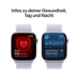 Apple Watch Series 10 GPS + Cellular, Aluminium silber, 46mm mit Sport Loop, wolkenblau&gt;
