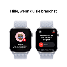 Apple Watch Series 10 GPS + Cellular, Aluminium silber, 46mm mit Sport Loop, wolkenblau&gt;