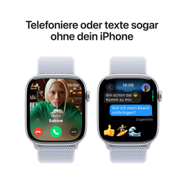 Apple Watch Series 10 GPS + Cellular, Aluminium silber, 46mm mit Sport Loop, wolkenblau&gt;