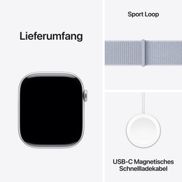Apple Watch Series 10 GPS + Cellular, Aluminium silber, 46mm mit Sport Loop, wolkenblau&gt;