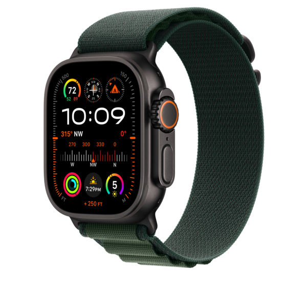Apple Watch 49mm Alpin-Loop, dunkelgrün - large - Gehäusefarbe schwarz