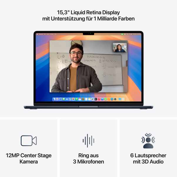 Sie sehen das Produktbild 05 von MacBook Air 15" mit M4 Chip, 10-Core CPU und 10-Core GPU, 16GB, 512GB SSD, mitternacht> MacBook Air 15" mit M4 Chip, 10-Core CPU und 10-Core GPU, 16GB, 512GB SSD, mitternacht>