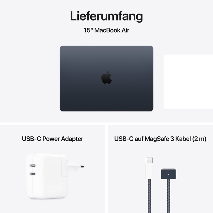 MacBook Air 15" mit M4 Chip, 10-Core CPU und 10-Core GPU, 16GB, 512GB SSD, mitternacht