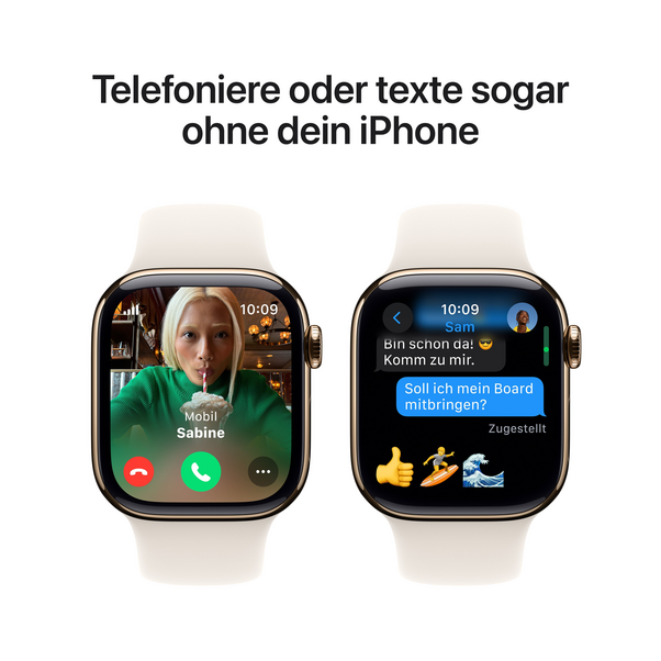 Sie sehen das Produktbild 14 von Apple Watch Series 10 GPS + Cellular, Titan gold, 42mm mit Sportarmband, polarstern - M/L> Apple Watch Series 10 GPS + Cellular, Titan gold, 42mm mit Sportarmband, polarstern - M/L>