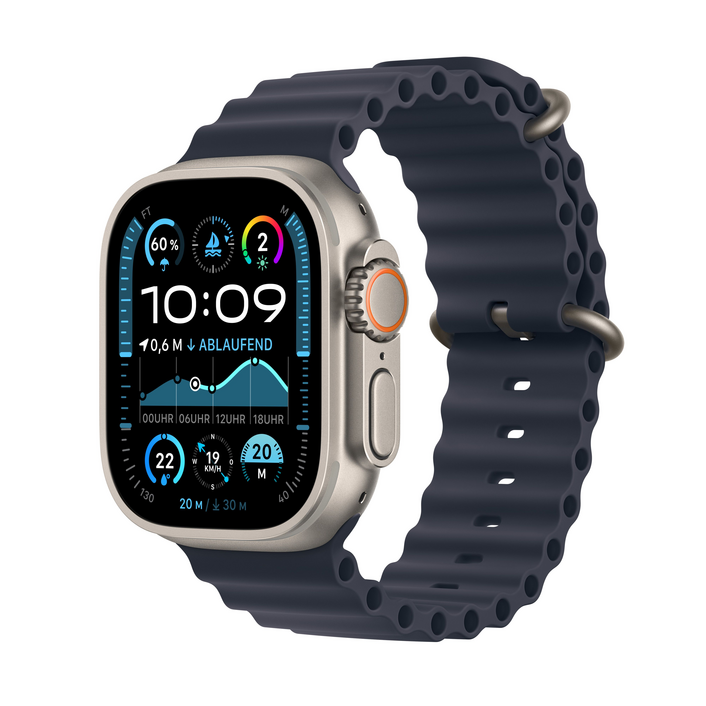 Apple Watch Ultra 2 GPS + Cellular, Titan natur, 49mm mit Ocean-Armband, blau&gt;