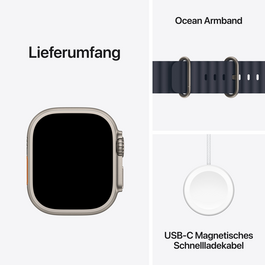 Apple Watch Ultra 2 GPS + Cellular, Titan natur, 49mm mit Ocean-Armband, blau>