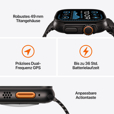 Sie sehen das Produktbild 06 von Apple Watch Ultra 2 GPS + Cellular, 49 mm Titangehäuse Schwarz, Trail Loop Schwarz – S/M Apple Watch Ultra 2 GPS + Cellular, 49 mm Titangehäuse Schwarz, Trail Loop Schwarz – S/M