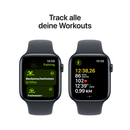 Apple Watch SE GPS + Cellular, Aluminium mitternacht, 44mm mit Sportarmband, mitternacht - M/L