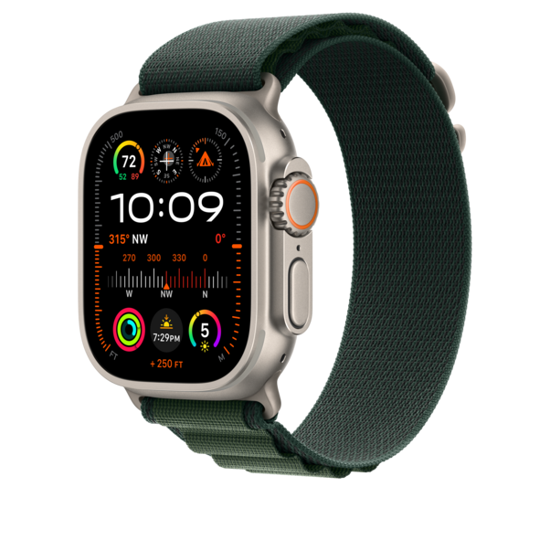 Apple Watch 49mm Alpin-Loop, dunkelgrün - medium - Gehäusefarbe natur
