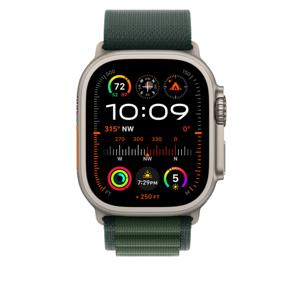 Apple Watch 49mm Alpin-Loop, dunkelgrün - medium - Gehäusefarbe natur