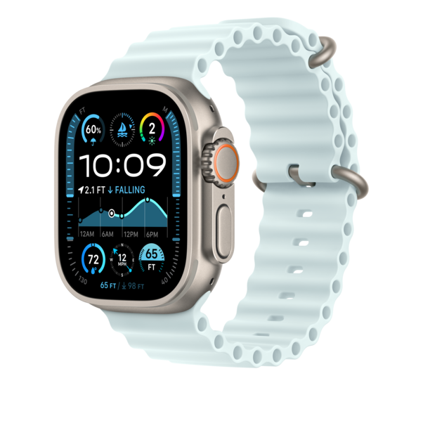 Apple Watch 49mm Ocean-Armband, kristallblau - Gehäusefarbe natur