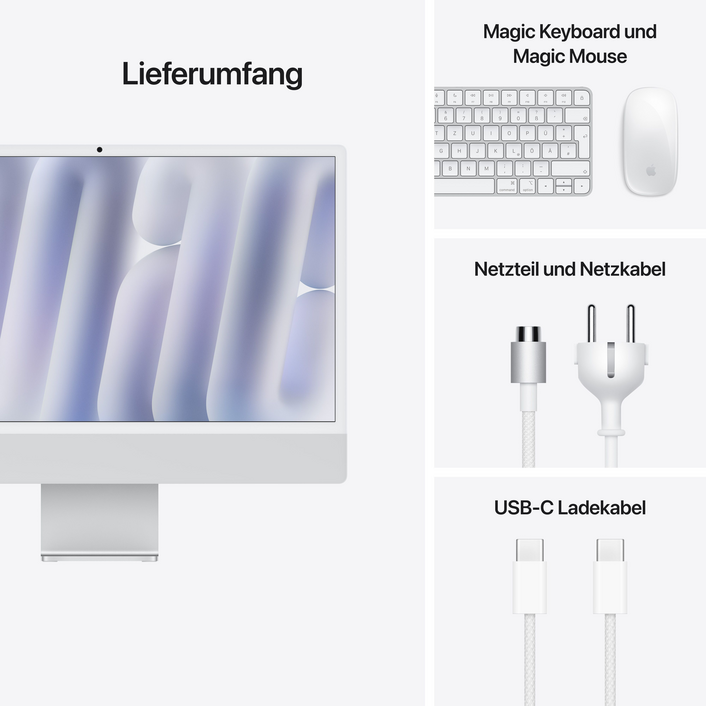 Sie sehen das Produktbild 18 von iMac 24" mit 4.5K Retina Display, M4 Chip 8-Core CPU und 8-Core GPU, 16GB, 256GB SSD, silber iMac 24" mit 4.5K Retina Display, M4 Chip 8-Core CPU und 8-Core GPU, 16GB, 256GB SSD, silber