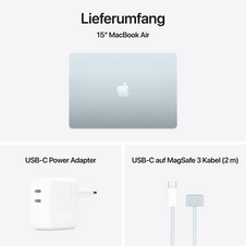 Sie sehen das Produktbild 11 von MacBook Air 15" mit M4 Chip, 10-Core CPU und 10-Core GPU, 16GB, 256GB SSD, himmelblau> MacBook Air 15" mit M4 Chip, 10-Core CPU und 10-Core GPU, 16GB, 256GB SSD, himmelblau>