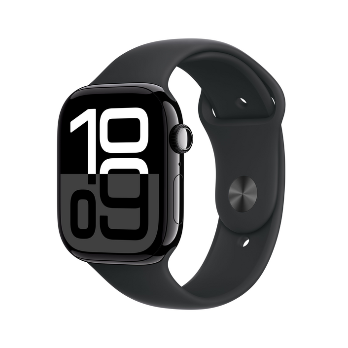 Apple Watch Series 10 GPS, Aluminium diamantschwarz, 46mm mit Sportarmband, schwarz - M/L>
