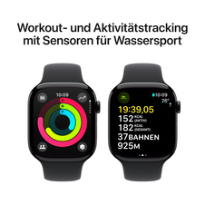 Apple Watch Series 10 GPS, Aluminium diamantschwarz, 46mm mit Sportarmband, schwarz - M/L>