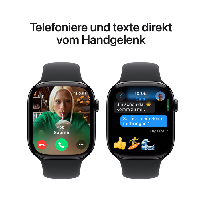 Apple Watch Series 10 GPS, Aluminium diamantschwarz, 46mm mit Sportarmband, schwarz - M/L>