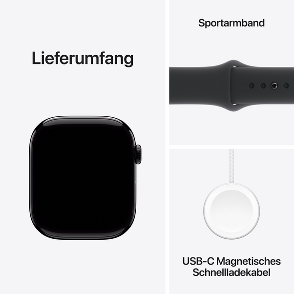 Apple Watch Series 10 GPS, Aluminium diamantschwarz, 46mm mit Sportarmband, schwarz - M/L>