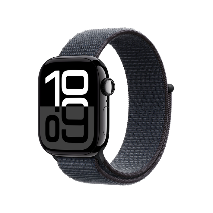 Apple Watch Series 10 GPS + Cellular, Aluminium diamantschwarz, 42mm mit Sport Loop, tinte&gt;