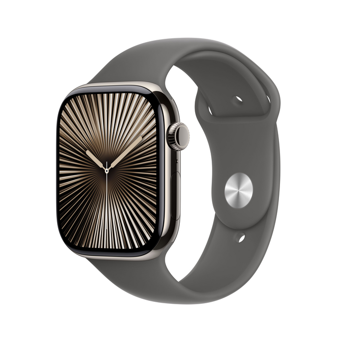 Apple Watch Series 10 GPS + Cellular, Titan natur, 46mm mit Sportarmband, steingrau - M/L>
