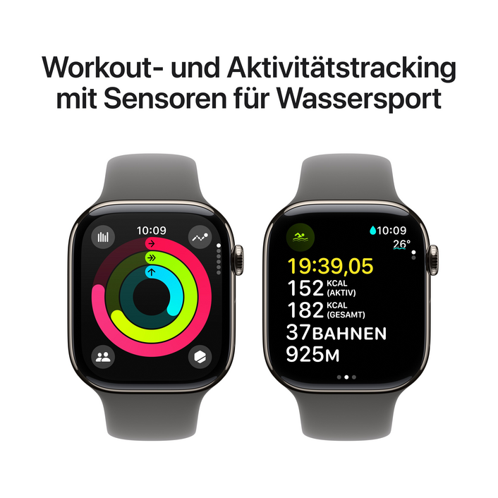 Apple Watch Series 10 GPS + Cellular, Titan natur, 46mm mit Sportarmband, steingrau - M/L>