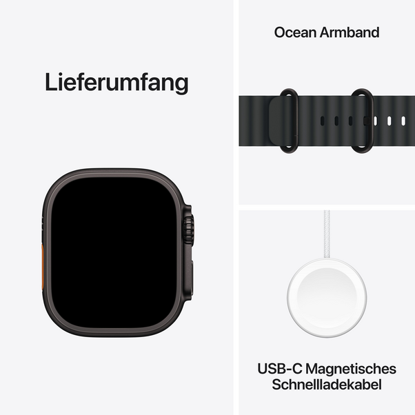 Apple Watch Ultra 2 GPS + Cellular, Titan schwarz, 49mm mit Ocean-Armband, schwarz>