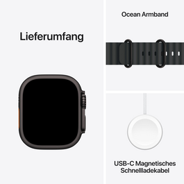 Apple Watch Ultra 2 GPS + Cellular, Titan schwarz, 49mm mit Ocean-Armband, schwarz>
