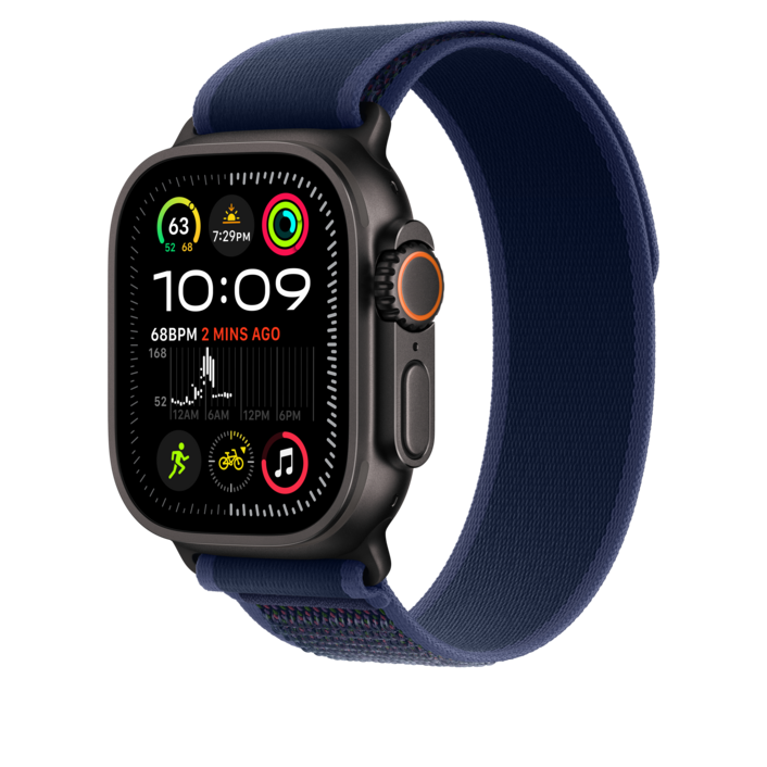 Apple Watch 49mm Trail-Loop, blau - M/L - Gehäusefarbe schwarz