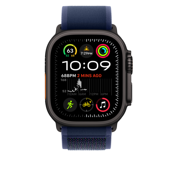 Sie sehen das Produktbild 05 von Apple Watch 49mm Trail-Loop, blau - M/L - Gehäusefarbe schwarz Apple Watch 49mm Trail-Loop, blau - M/L - Gehäusefarbe schwarz