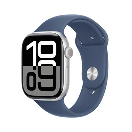 Apple Watch Series 10 GPS, Aluminium silber, 46mm mit Sportarmband, denim - M/L>